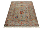 4x5 Brown and Multicolor Turkish Tribal Rug