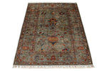 4x5 Brown and Multicolor Turkish Tribal Rug