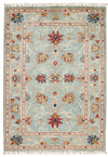 4x5 Light Blue and Multicolor Turkish Tribal Rug