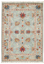 4x5 Light Blue and Multicolor Turkish Tribal Rug