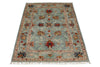 4x5 Light Blue and Multicolor Turkish Tribal Rug