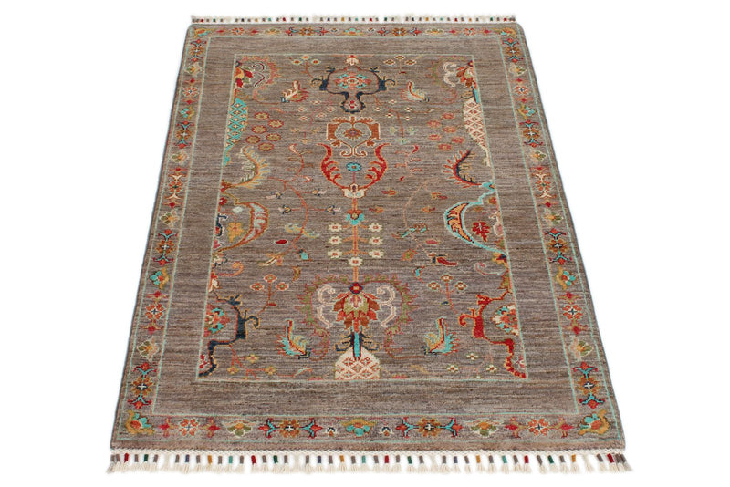 3x4 Brown and Multicolor Turkish Tribal Rug