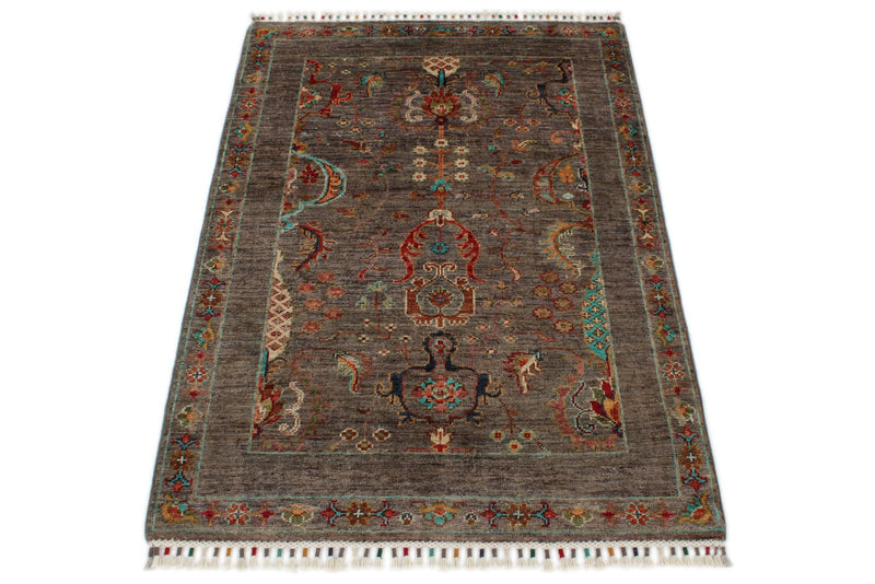 3x4 Brown and Multicolor Turkish Tribal Rug