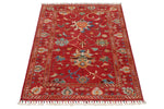 3x4 Red and Multicolor Turkish Tribal Rug