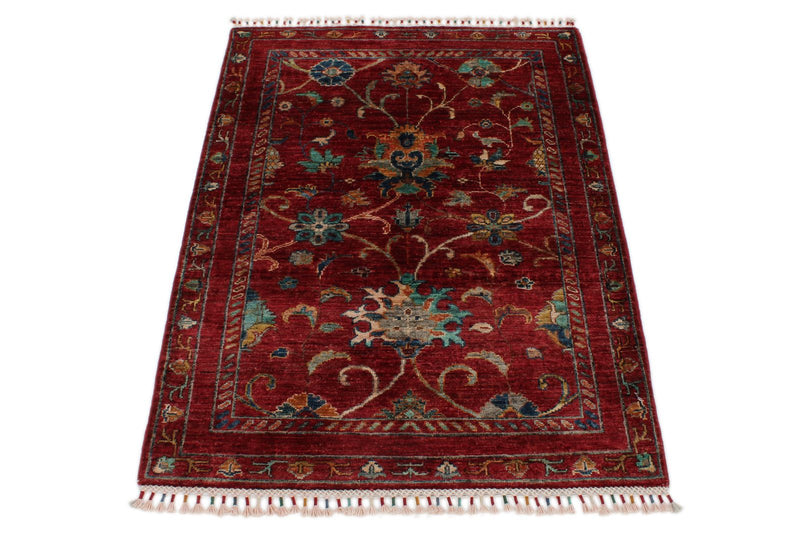 3x4 Red and Multicolor Turkish Tribal Rug