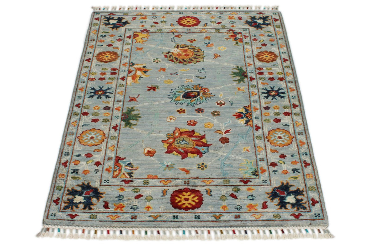 3x4 Blue and Multicolor Turkish Tribal Rug