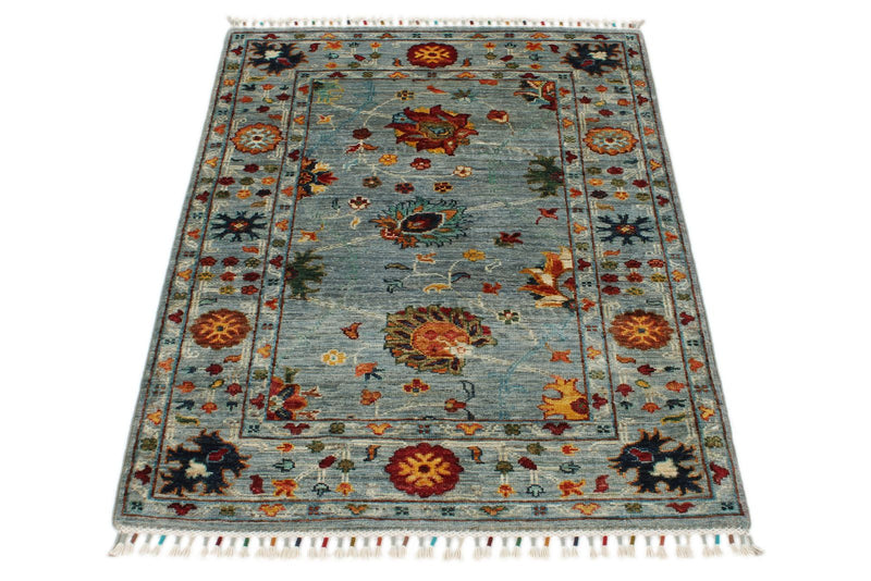 3x4 Blue and Multicolor Turkish Tribal Rug