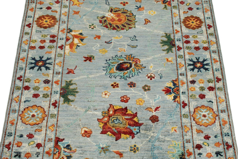 3x4 Blue and Multicolor Turkish Tribal Rug