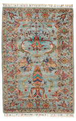 3x4 Light Blue and Multicolor Turkish Tribal Rug