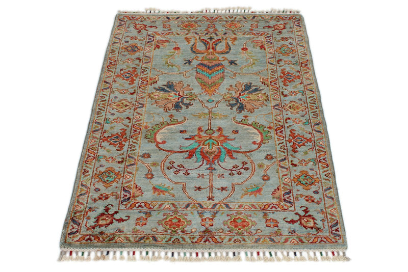 3x4 Light Blue and Multicolor Turkish Tribal Rug