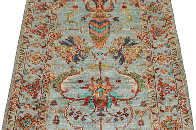 3x4 Light Blue and Multicolor Turkish Tribal Rug