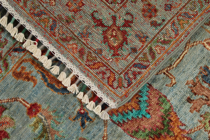 3x4 Light Blue and Multicolor Turkish Tribal Rug