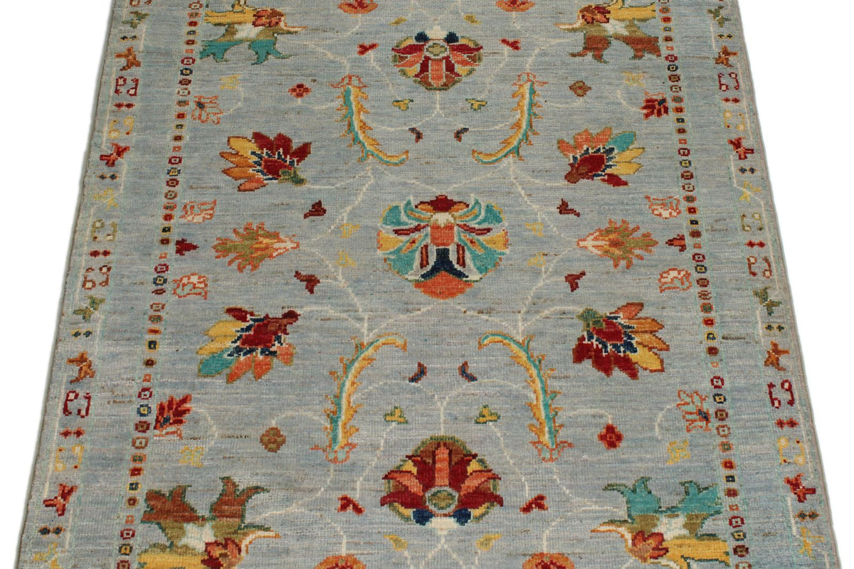 3x4 Light Gray and Multicolor Turkish Tribal Rug