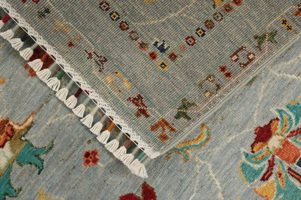 3x4 Light Gray and Multicolor Turkish Tribal Rug