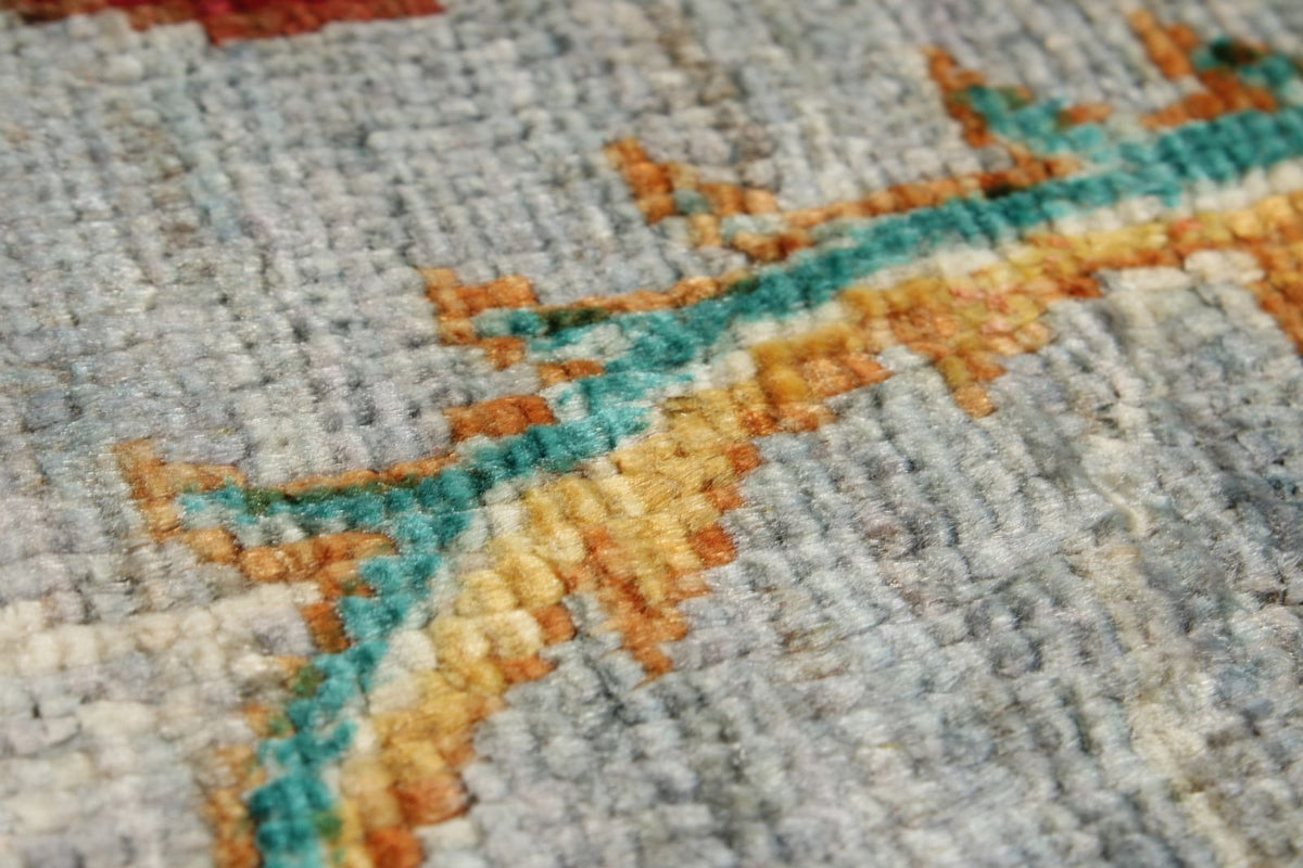 3x4 Light Gray and Multicolor Turkish Tribal Rug
