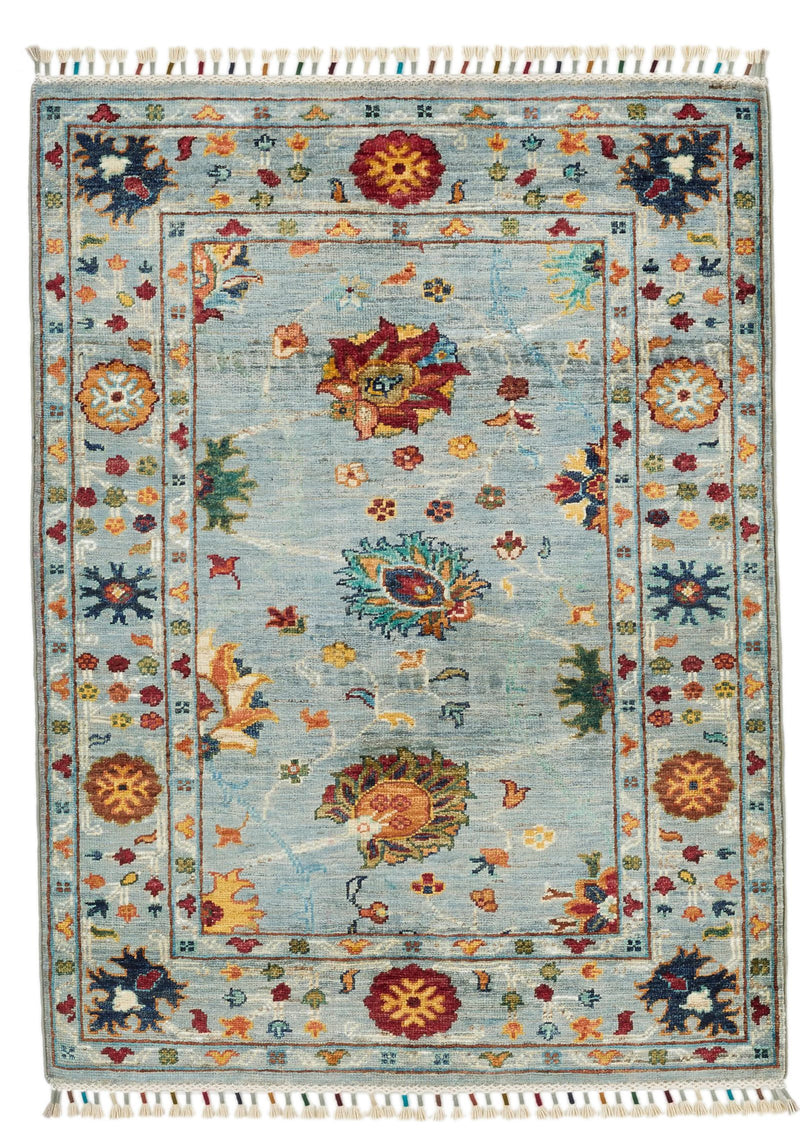 3x4 Light Blue and Multicolor Turkish Tribal Rug