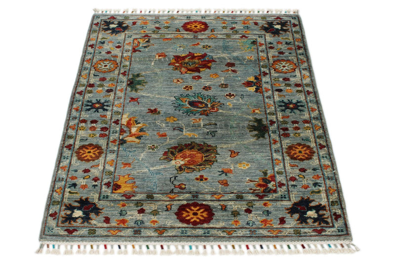 3x4 Light Blue and Multicolor Turkish Tribal Rug