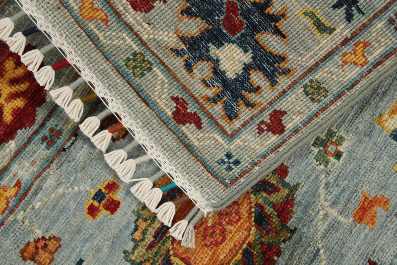 3x4 Light Blue and Multicolor Turkish Tribal Rug