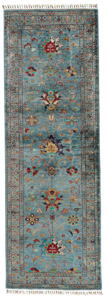 3x8 Blue and Multicolor Turkish Tribal Runner