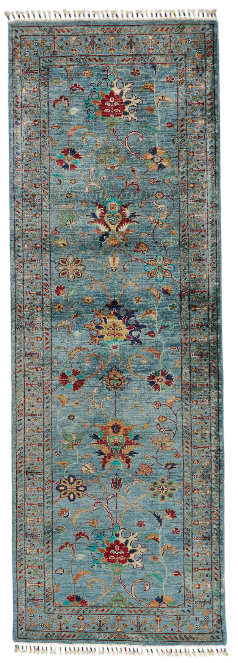 3x8 Blue and Multicolor Turkish Tribal Runner