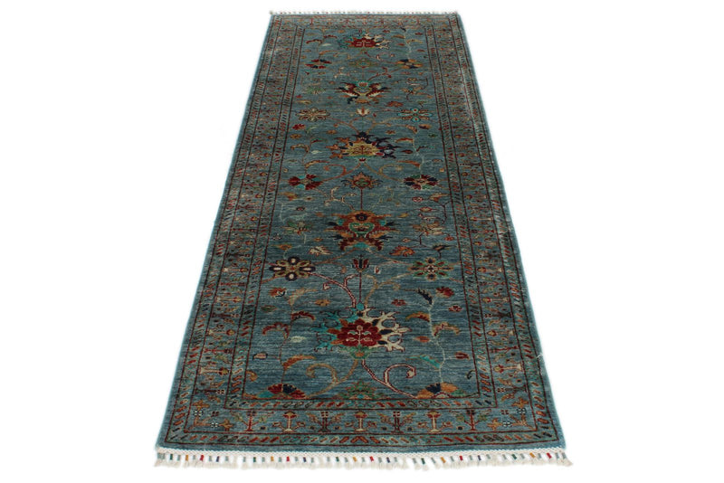 3x8 Blue and Multicolor Turkish Tribal Runner