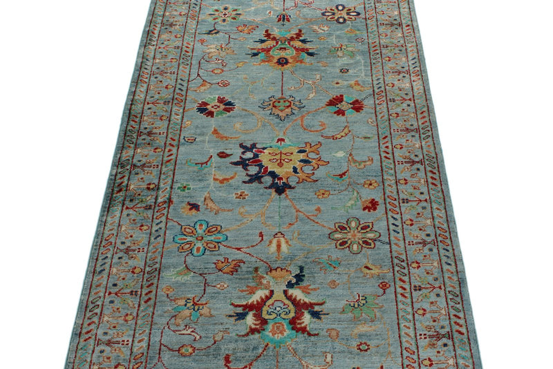 3x8 Blue and Multicolor Turkish Tribal Runner