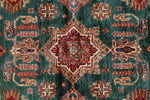 6x6 Green and Red Kazak Tribal Rug