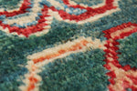 6x6 Green and Red Kazak Tribal Rug