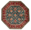 6x6 Green and Red Kazak Tribal Rug