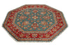 6x6 Green and Red Kazak Tribal Rug