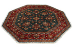 6x6 Green and Red Kazak Tribal Rug