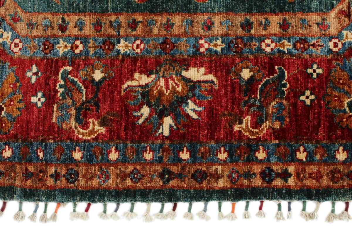 6x6 Green and Red Kazak Tribal Rug