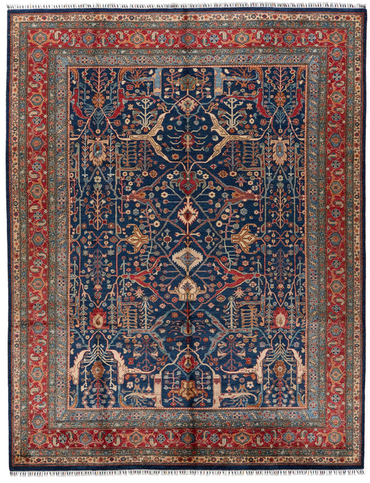 9x12 Navy and Red Turkish Anatolian Persian Rug