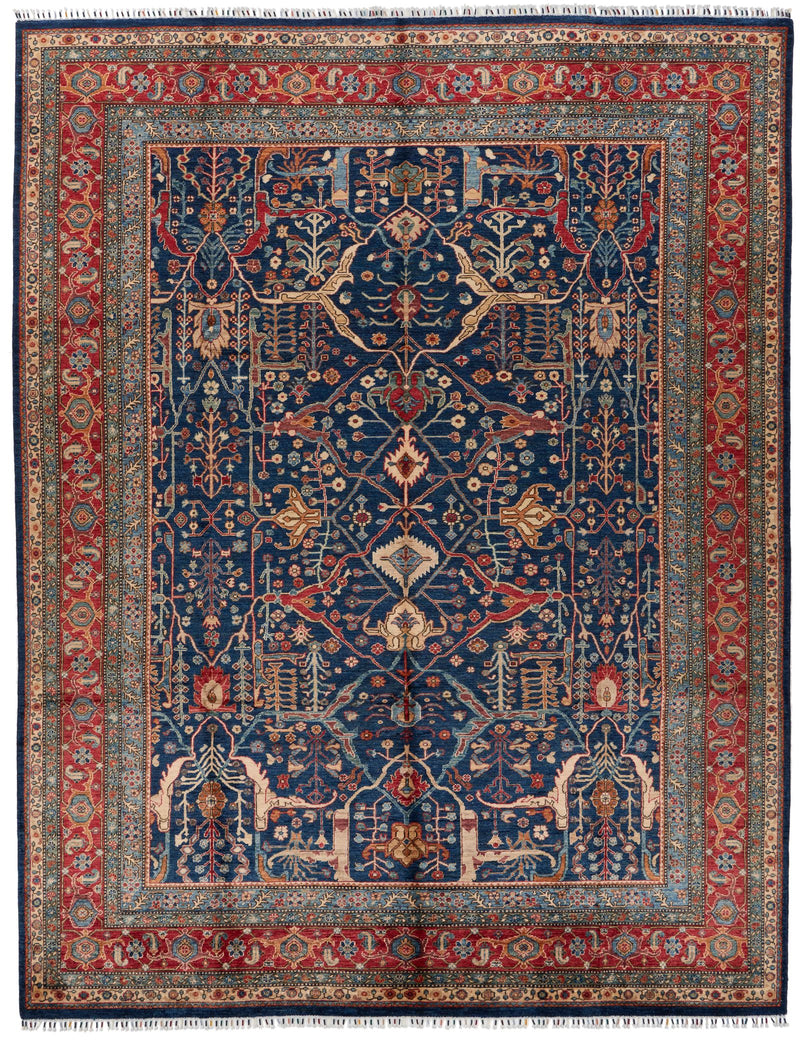 9x12 Navy and Red Turkish Anatolian Persian Rug