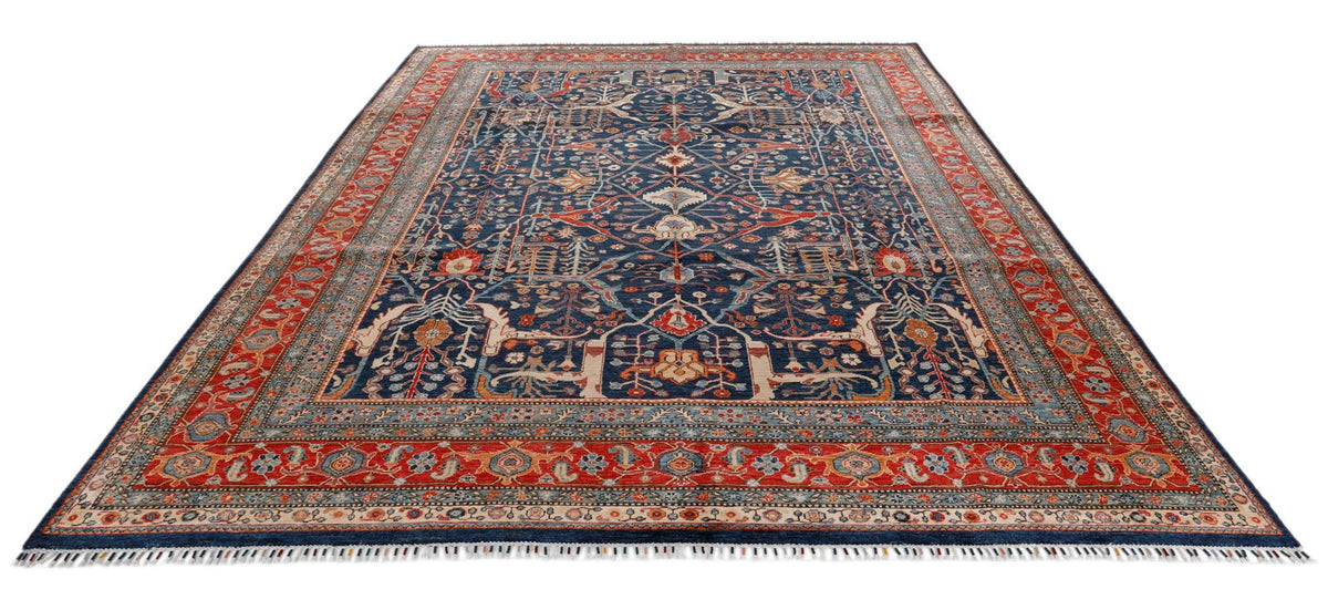 9x12 Navy and Red Turkish Anatolian Persian Rug