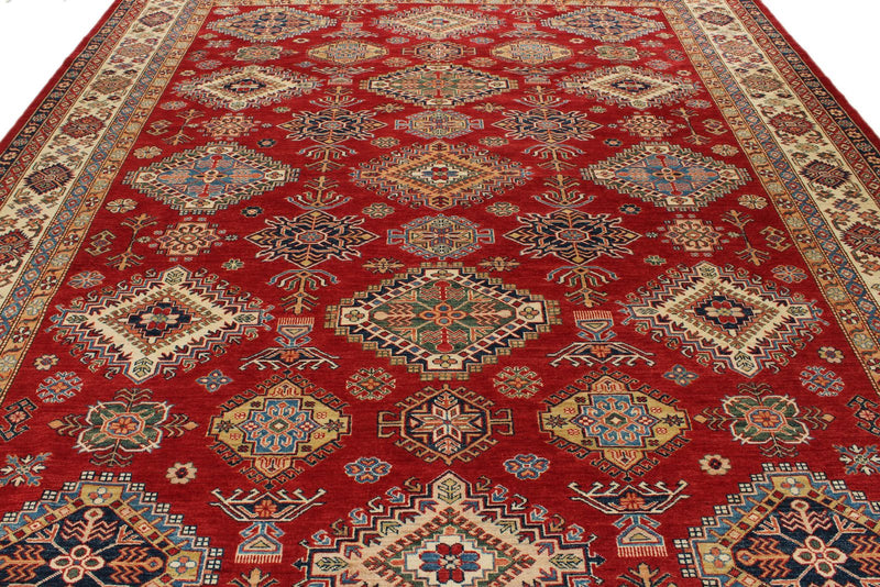 10x13 Red and Multicolor Kazak Tribal Rug