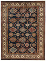 10x13 Navy and Ivory Kazak Tribal Rug