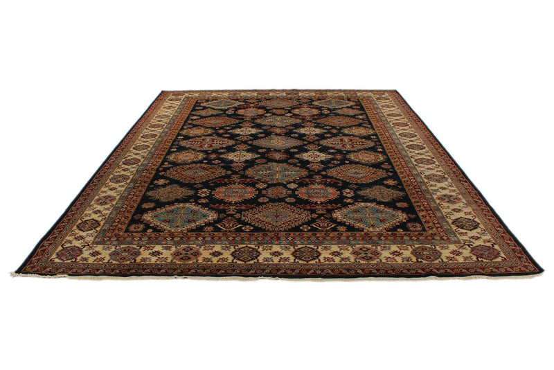 10x13 Navy and Ivory Kazak Tribal Rug