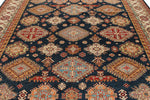 10x13 Navy and Ivory Kazak Tribal Rug