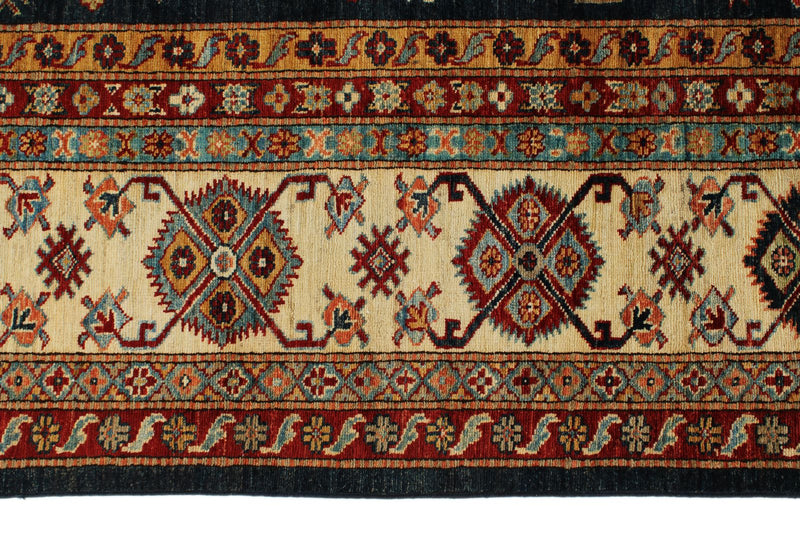 10x13 Navy and Ivory Kazak Tribal Rug