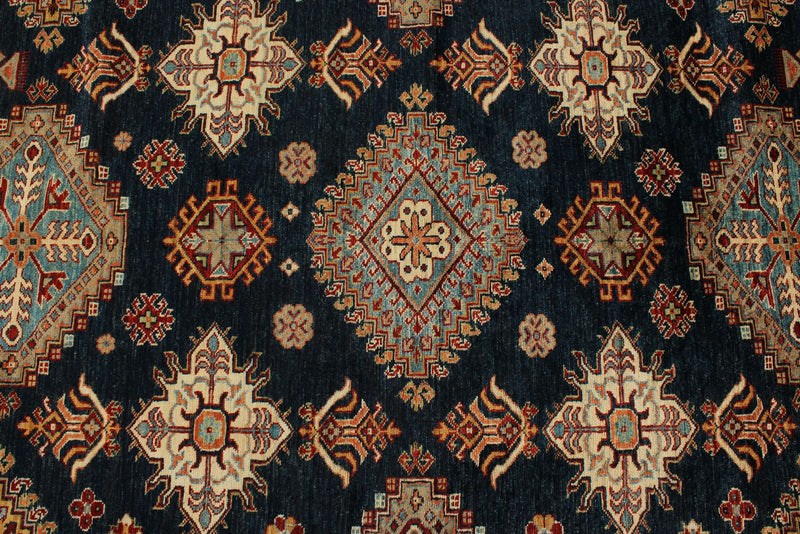 10x13 Navy and Ivory Kazak Tribal Rug