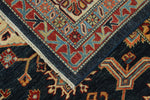 10x13 Navy and Ivory Kazak Tribal Rug