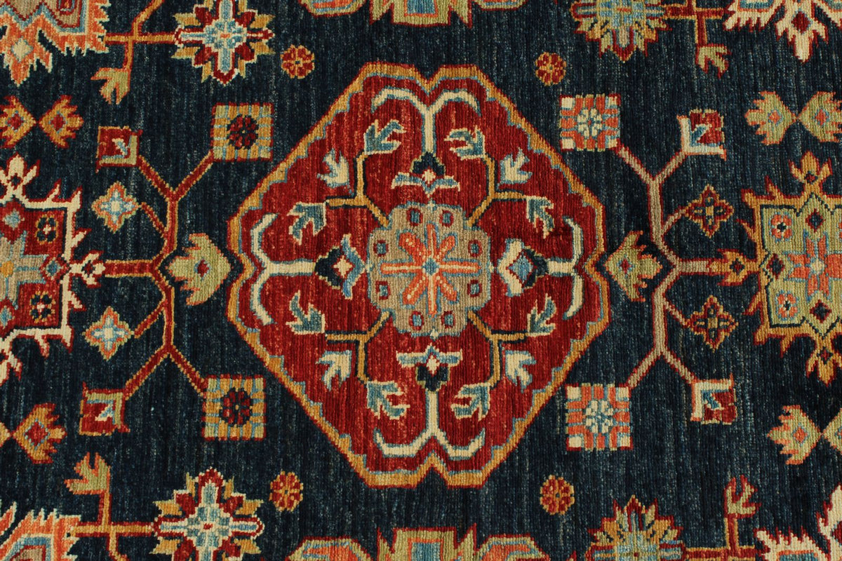 10x13 Navy and Ivory Kazak Tribal Rug