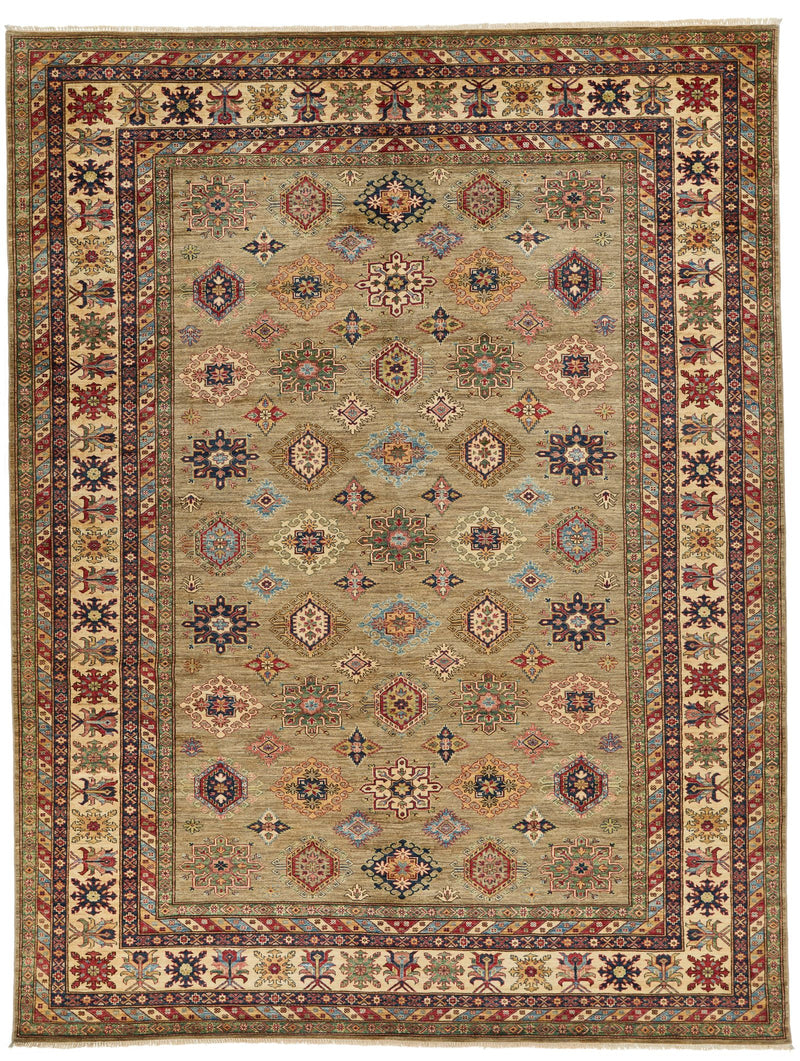 10x13 Camel and Ivory Kazak Tribal Rug