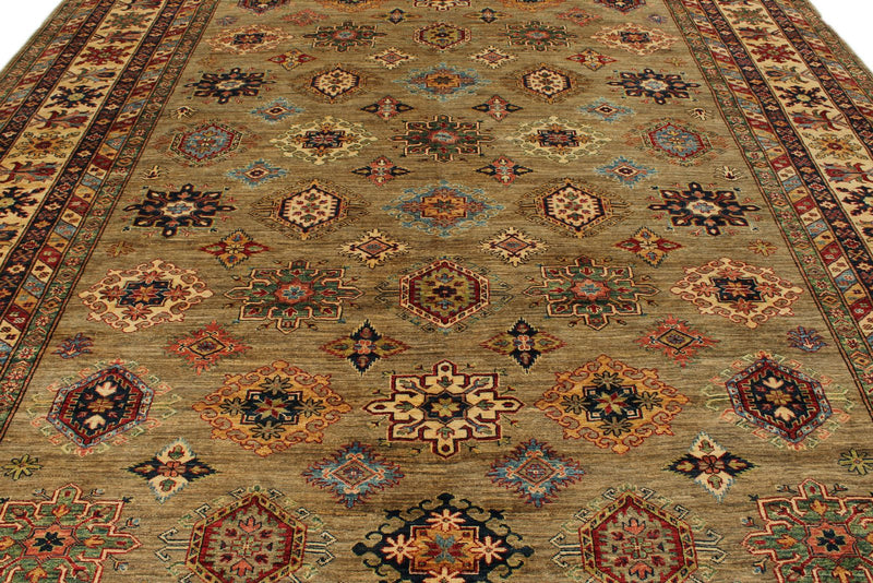 10x13 Camel and Ivory Kazak Tribal Rug