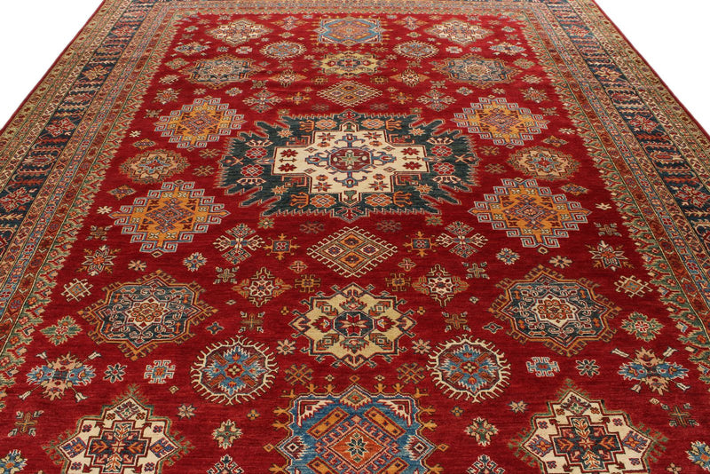 10x13 Red and Multicolor Kazak Tribal Rug