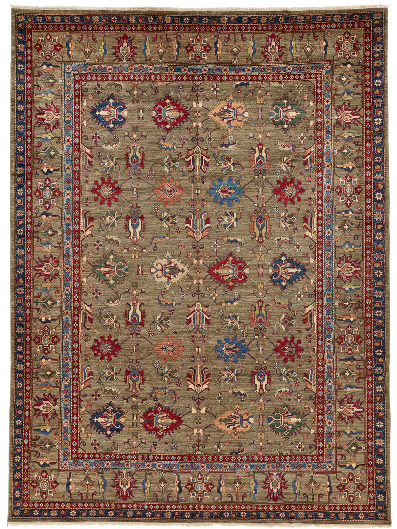 10x13 Light Brown and Multicolor Kazak Tribal Rug