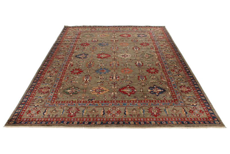 10x13 Light Brown and Multicolor Kazak Tribal Rug