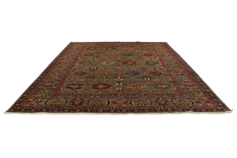 10x13 Light Brown and Multicolor Kazak Tribal Rug