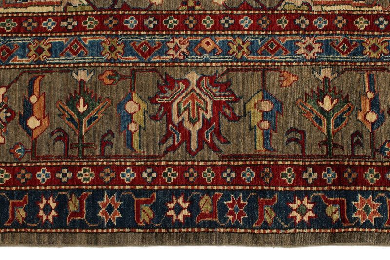 10x13 Light Brown and Multicolor Kazak Tribal Rug